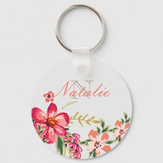 Roze bloemen Sleutelhanger (Voorkant)