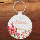Roze bloemen Sleutelhanger (Voorkant)