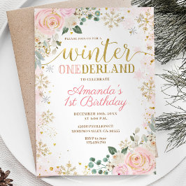Roze Bloemen Sneeuwvlokken Winter Onederland Verja Kaart