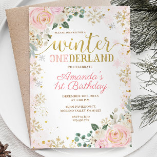 Roze Bloemen Sneeuwvlokken Winter Onederland Verja Kaart