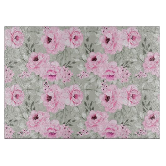 Roze bloemen snijplank (Voorkant)
