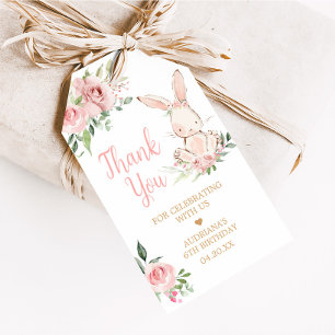 Roze Bloemen Sommige Bunny Verjaardagsfeest Favori Cadeaulabel