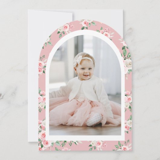 Roze Bloemen Sommige Bunny Wordt Een 1E Verjaardag Kaart (Achterkant)