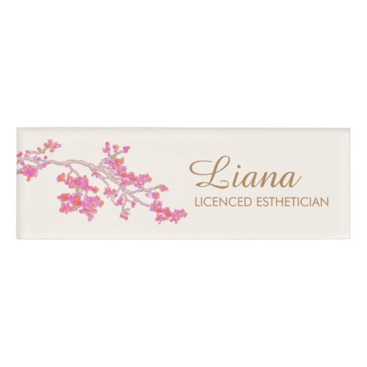 Roze Bloemen Spa Salon Beauty Naambadge (Voorkant)