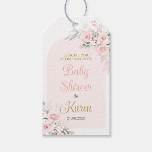 Roze Bloemen Spaans Baby shower Cadeaulabel (Voorkant)