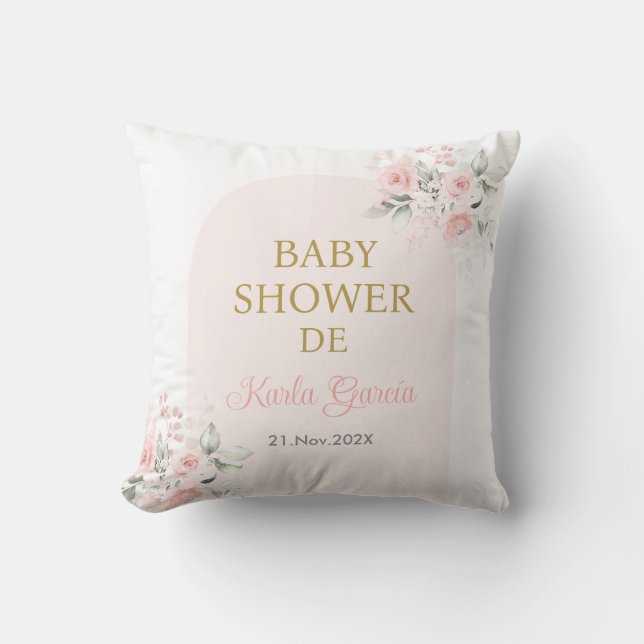 Roze Bloemen Spaans Baby shower Meisje Sierkussen (Voorkant)