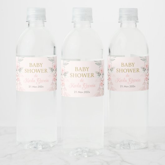Roze Bloemen Spaans Baby shower Meisje Waterfles Etiket (Flessen)