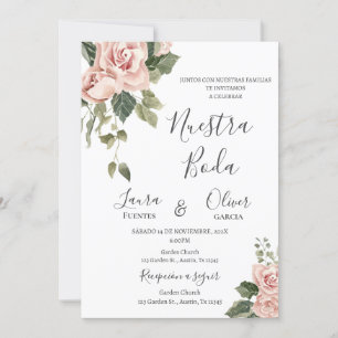 Roze Bloemen Spaans Bruiloft Kaart