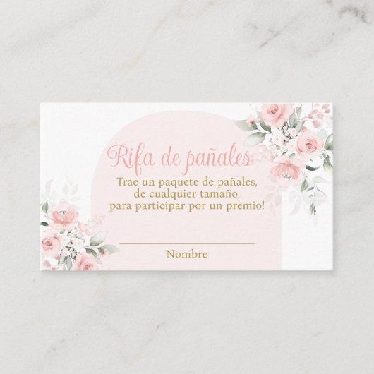 Roze Bloemen Spaans Luier Raffle Baby shower Meisj Informatiekaartje (Voorkant)