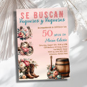 Roze Bloemen Spaans Western Cowboy 50ste verjaarda Kaart