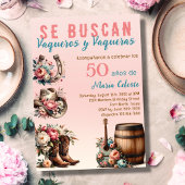Roze Bloemen Spaans Western Cowboy 50ste verjaarda Kaart