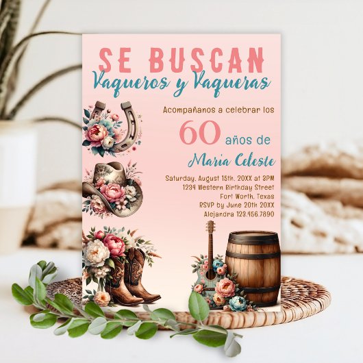 Roze Bloemen Spaans Western Cowboy 60ste verjaarda Kaart