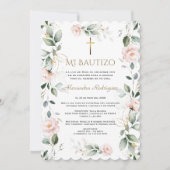 Roze bloemen Spaanse Mi Bautizo Doop Kaart (Voorkant)