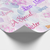 Roze Bloemen Special Sister Thoughtful Heartfelt Cadeaupapier (Hoek)