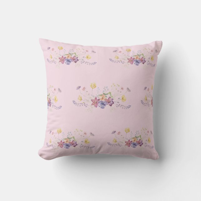 Roze Bloemen Spray Boeket Kussen (Voorkant)