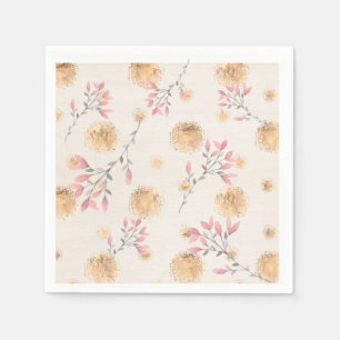 Roze Bloemen Sprays en Gouden Spatter Stippen op W Servet
