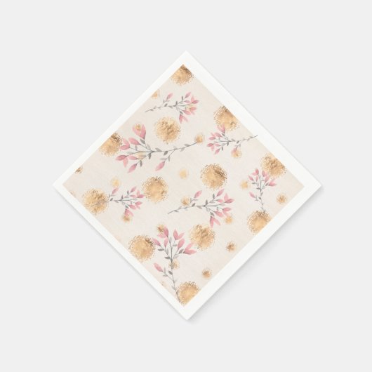 Roze Bloemen Sprays en Gouden Spatter Stippen op W Servet (Hoek)