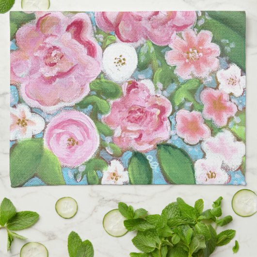 Roze Bloemen Spring Blooms Keuken Handdoek (Gevouwen)