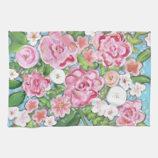Roze Bloemen Spring Blooms Keuken Handdoek (Horizontaal)