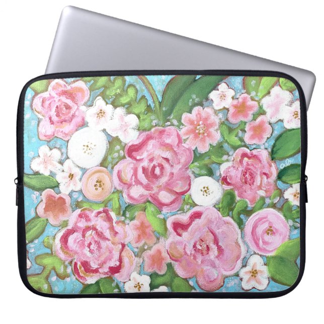 Roze Bloemen Spring Blooms Laptop Sleeve (Voorkant)