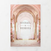 Roze Bloemen Sprookje Kasteel Alles in een bruilof Drieluik Uitnodiging (Cover)