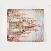 Roze Bloemen Sprookje Kasteel Wandkleed (Voorkant (horizontaal))