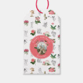 Roze bloemen sprookjesachtig feeënkasteel verjaard cadeaulabel (Voorkant)