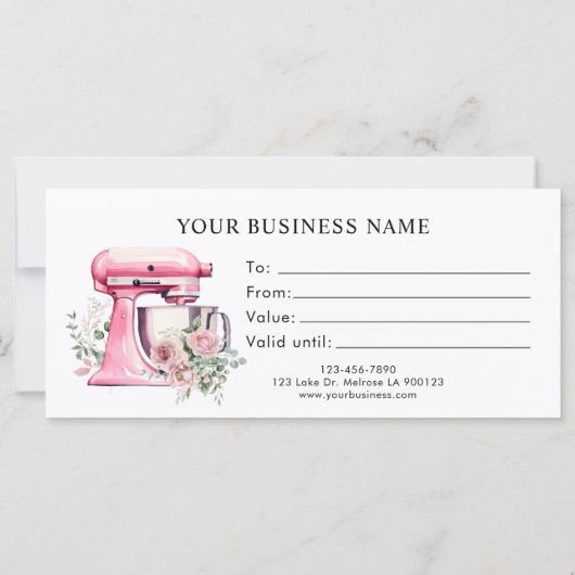 Roze Bloemen Stand Mixer Bakkerij Cadeaubon (Achterkant)