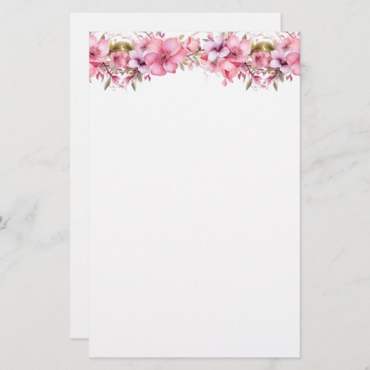 Roze Bloemen Stationery papier (Voorkant / Achterkant)