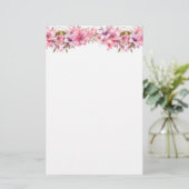 Roze Bloemen Stationery papier (Staand voorkant)