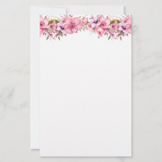 Roze Bloemen Stationery papier (Voorkant)