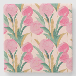 Roze bloemen stenen onderzetter