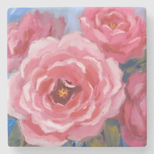 Roze bloemen stenen onderzetter (Voorkant)
