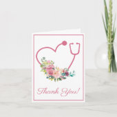 Roze Bloemen Stethoscoop Hart Medisch Dank u Bedankkaart (Voorkant)