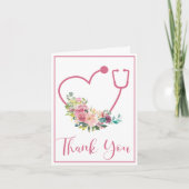 Roze Bloemen Stethoscoop Hart Medisch Dank u Bedankkaart (Voorkant)