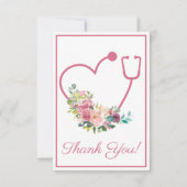 Roze Bloemen Stethoscoop Hart Verpleegster Dank u Bedankkaart (Voorkant)