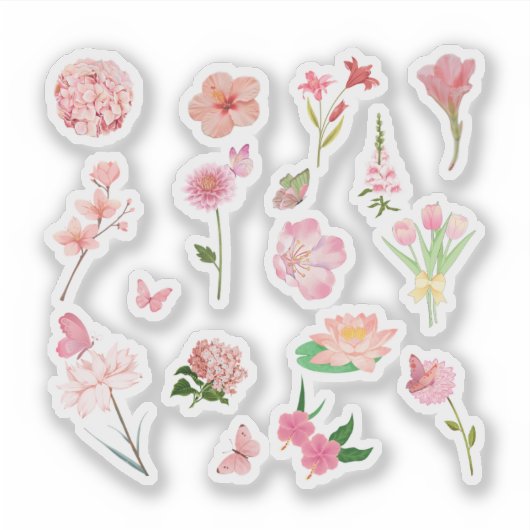 Roze bloemen stickerpakket sticker (Voorkant)