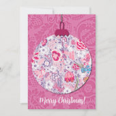 Roze Bloemen  Stijl Kerst Ornament Flat Feestdagenkaart (Voorkant)