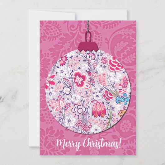 Roze Bloemen Stijl Kerst Ornament Flat Feestdagenkaart (Voorkant)