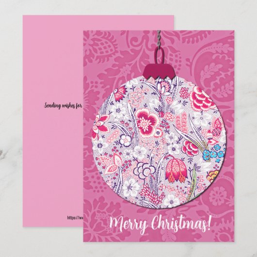 Roze Bloemen Stijl Kerst Ornament Flat Feestdagenkaart (Voorkant / Achterkant)