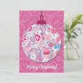 Roze Bloemen Stijl Kerst Ornament Flat Feestdagenkaart (Staand voorkant)