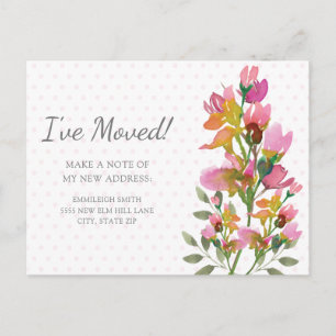 Roze Bloemen Stippen Adreswijziging Briefkaart