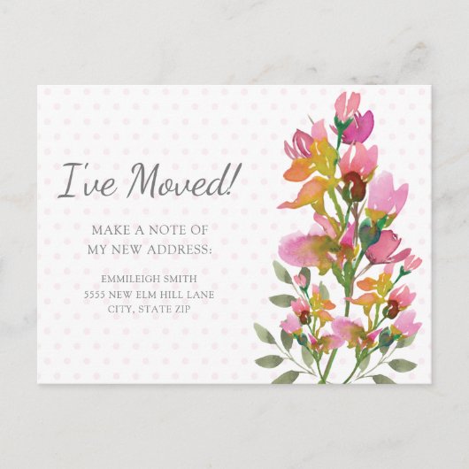 Roze Bloemen Stippen Adreswijziging Briefkaart (Voorkant)