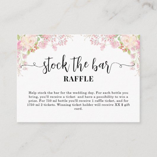 Roze Bloemen Stock de bar Vrijgezellenfeest Informatiekaartje (Voorkant)