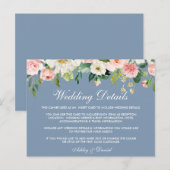Roze Bloemen Stoffig Blauw Bruiloft Details Invoeg Briefkaart (Voorkant / Achterkant)