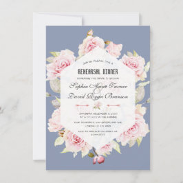 Roze Bloemen Stoffig Blauw Geometrische Repetitie Kaart