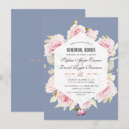 Roze Bloemen Stoffig Blauw Geometrische Repetitie  Kaart