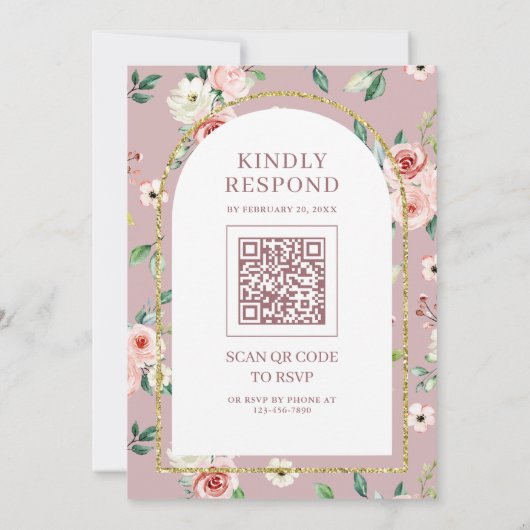 Roze Bloemen Stoffig Roos Arch QR Code Moslim Brui Kaart (Achterkant)