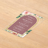 Roze Bloemen Stoffig Roos Boog Moslim Huwelijk Acryl Uitnodigingen (Laagn)