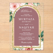 Roze Bloemen Stoffig Roos Boog Moslim Huwelijk Acryl Uitnodigingen (Voorkant)